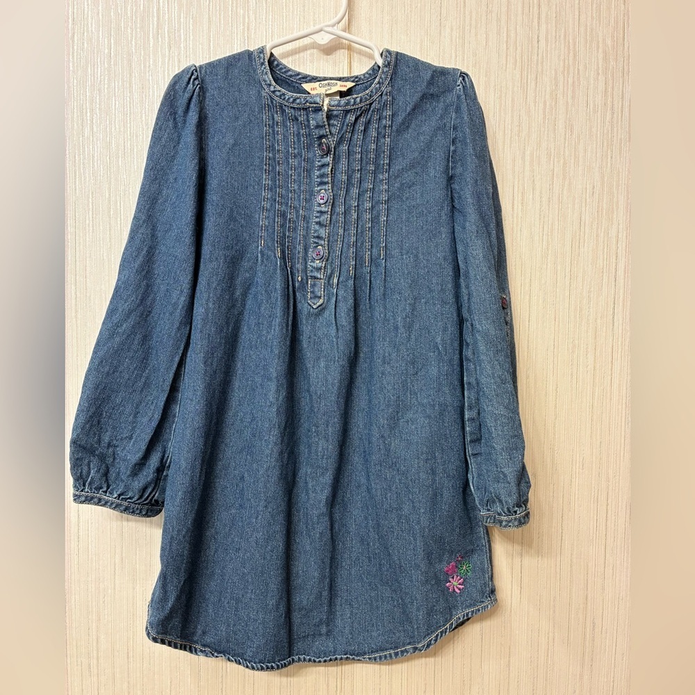 VTG OshKosh B'gosh Girls‎ Denim Tunic Dress Size 6 Long Sleeve
